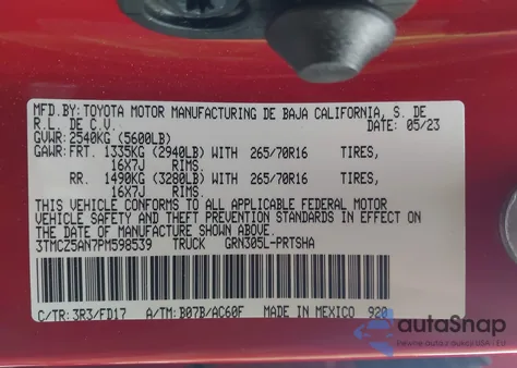 2023 Toyota Tacoma Trd Off Road z USA, uszkodzony, nr VIN 3TMCZ5AN7PM598539